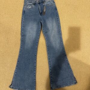 Tractr Flare Wide Leg Jeans in Denim Blue